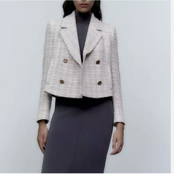 Zara Jackets & Blazers - ZARA WOMEN NEW CROPPED TEXTURED BLAZER WEAVE TWEED